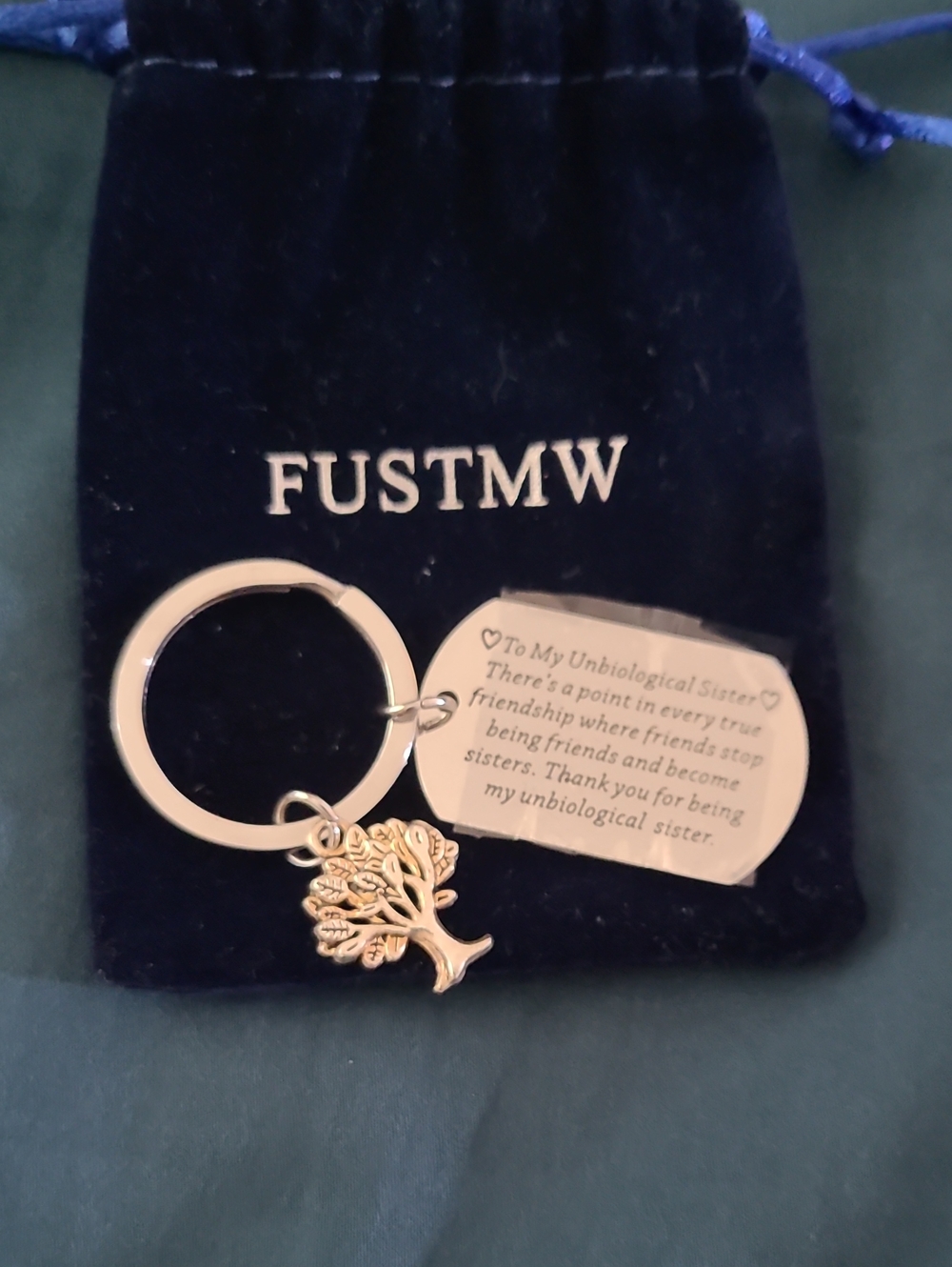 Fustmw Gold Tree Keyring - "To My Unbiological Sister"